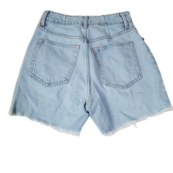 H&M Denim Shorts Size 2 Light blue rawcut hem high-waisted Distressed 5 pockets - Picture 2 of 9